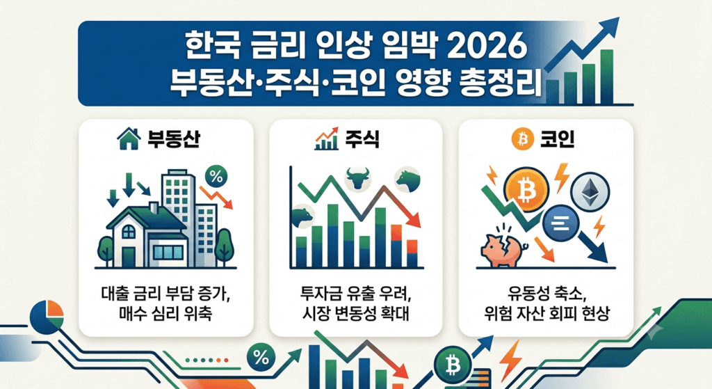 한국 금리 인상 임박 2026, 부동산·주식·코인 영향 총정리